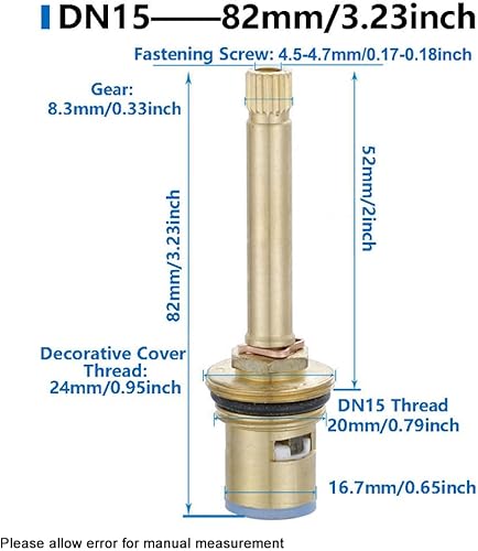 Ventil Keramik Oberteil Ersatz mit Hoher Stiel, DN15 Wasserhahn Ventiloberteil, Messing Wasserhahn-Kartusch für Duschen, Bad und Küche Hahn (76mm) - Cheap-Us