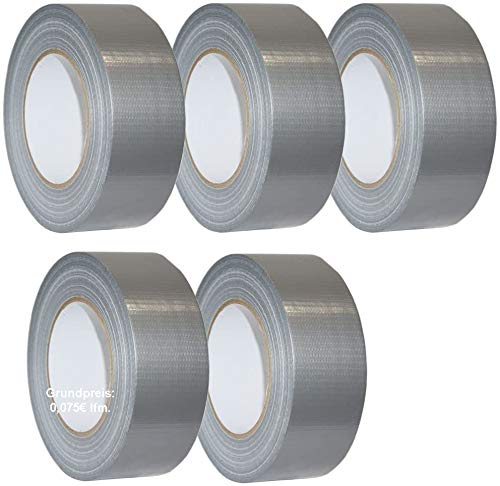 5x Klebeband Panzertape Gewebeklebeband Gewebeband Steinband 48mm x 50m Rolle reisfest Silber - Cheap-Us