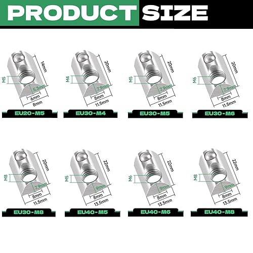 HXJDAM 40 Stück Nutensteine mit kugel Nut 8, 40-Serie M8 T Nutsteine mit Zentrierung Steg Gleitmutter und Federkugel Vernickelter Stahl für europäische Standard 40er Aluminiumprofil-Extrusionsschlitz - Cheap-Us