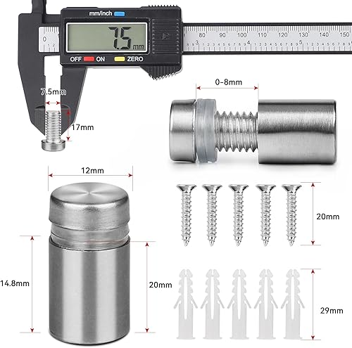 EFUTURETIME 40 x Abstandshalter Edelstahl 12 x 20mm Distanzhülsen Glasplatte, Abstandsschrauben Wandhalterung Schilderhalter für Werbung, Poster, Ausstellungshalle, Acryl - Cheap-Us