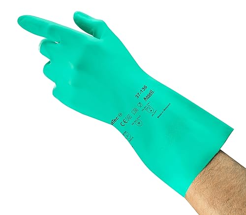 Ansell AlphaTec 37-136 Nitril-Handschuhe, Chemikalien Handschuhe, Chemikalien- und Flüssigkeitsschutz, Industrie PSA, Arbeitshandschuhe Wiederverwendbar, Grün, Größe S (12 Paar) - Cheap-Us