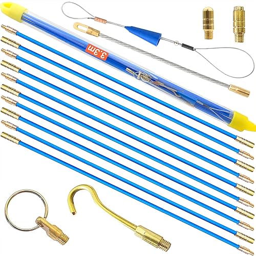 Kabelstäbe Fischband 3,3m Fiberglas Elektrische Kabeleinfädler Laufen Abzieher im Koffer 10 Stangen x 33cm, Blau - Cheap-Us