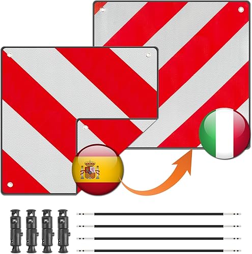 Afenau Warntafel Fahrradträger, 2 in 1 Warntafel Italien Spanien mit 4 Spannseilen, Warntafel für Fahrradträger, Warnschild Fahrradträger für Fahrradträger, Heckanhänger, Wohnwagen (50 * 50cm) - Cheap-Us