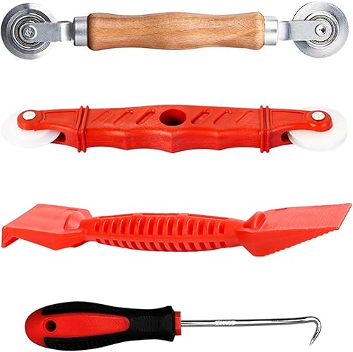 VZU 4 Pcs Werkzeug Einzieher Einroller Set für Keder, Sieb Fenster Spline Roller, Spline Roller mit Nylonräder Gummistreifen Haken, für Siebfenster, Fliegengitter, Insektenschutz, Fensterdichtung - Cheap-Us