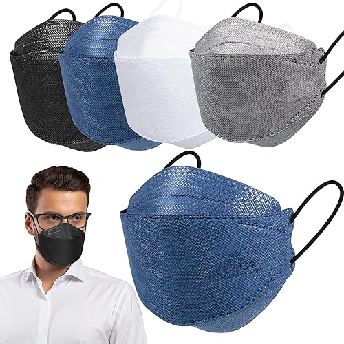 FFP2 Masken Fischform Bunt CE Zertifziert, 20 Stück FFP2 Atemschutzmaske FFP2 Maske Schwarz Blau Grau Weiß, 4 Lagig Staubschutzmasken EN 149:2001+A:2009 Mundschutzmaske CE 2834, Einzeln verpackt - Cheap-Us
