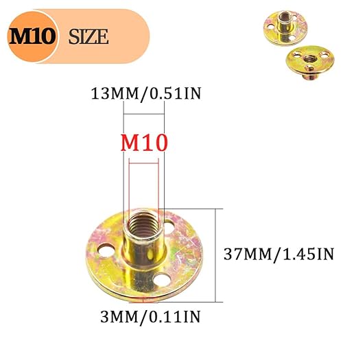 Hocansen 10 Stück Flanschmutter T Mutter M10 Brad Loch T-Mutter Flansch mit Runder Basis Innengewinde Einschraubmutter 3-Loch T-Nut Mutter für Festigung und Verbindung von Holzbe (M10/FL-LM) - Cheap-Us