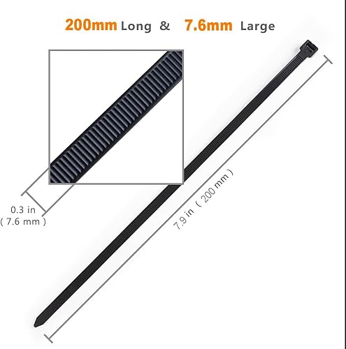 Kabelbinder Schwarz 300 mm x 7,6 mm, UV-Beständig ultra stark Kabelbinder mit 75 kg Zugfestigkeit, 100 Stück - Cheap-Us