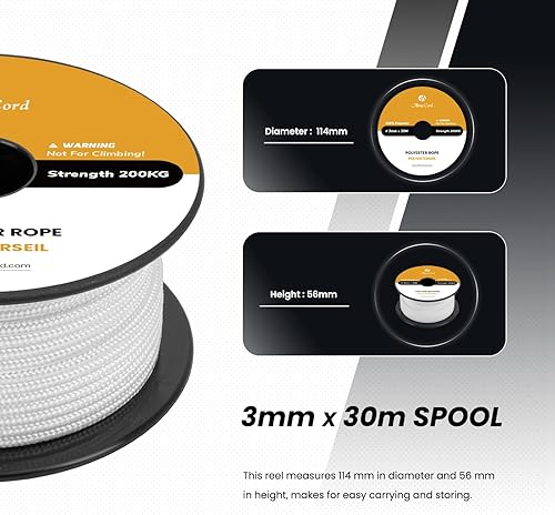 Abma Cord Polyesterseil 3mm x 20m Seil Schnur Flechtleine für Outdoor, Boot, Festmacher, Zelt, Garten - Blau/Weiß - Cheap-Us