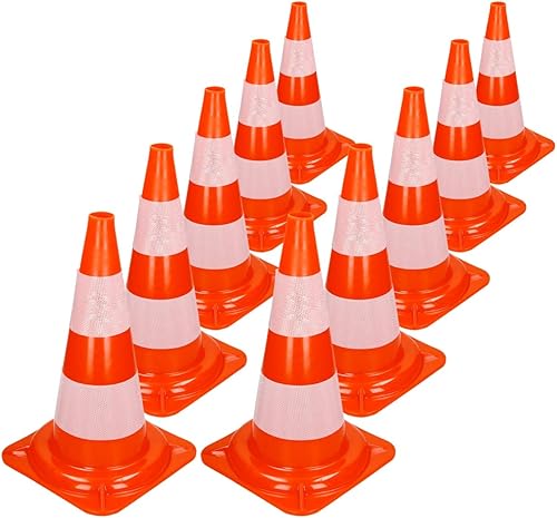 ECD Germany 10 Stück Verkehrskegel Pylone 47 cm, Orange-Weiß, Verkehrsleitkegel mit 2 reflektierenden Streifen, stapelbar & flexibel, Warnleitkegel Warnkegel Leitkegel Verkehrshütchen Markierungskegel - Cheap-Us