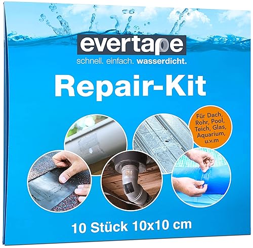 Everfix Evertape Repair Kit, Reparaturset, wasserdicht, Set zum Abdichten und Reparieren - auch auf nasser Fläche und unter Wasser verwendbar (10 x Tape 10 cm x 10 cm) transparent - Cheap-Us