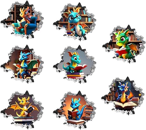 SUPERDANT 3D Drachen Wandaufkleber 3D Badezimmer Drachen Wandaufkleber 6 Stück Lustige Rissige Wände Wanddekoration Kinderzimmer Wandaufkleber Vinyl Zum Abziehen Und Aufkleben Für Badezimmer - Cheap-Us