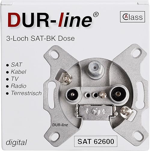 DUR-line Antennendose 3-Loch SAT | Kabelfernsehen | DVB-T | Radio | Unicable für Aufputz und Unterputz geeignet (Enddose, Stichleitungsdose, digitaltauglich) - Cheap-Us