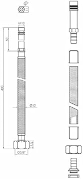 Tycner Tycner 40 cm langer M10 x 3/8 Zoll BSP schwarzer Nylon-geflochtener, flexibler Wasserhahn-Endschlauch - Cheap-Us