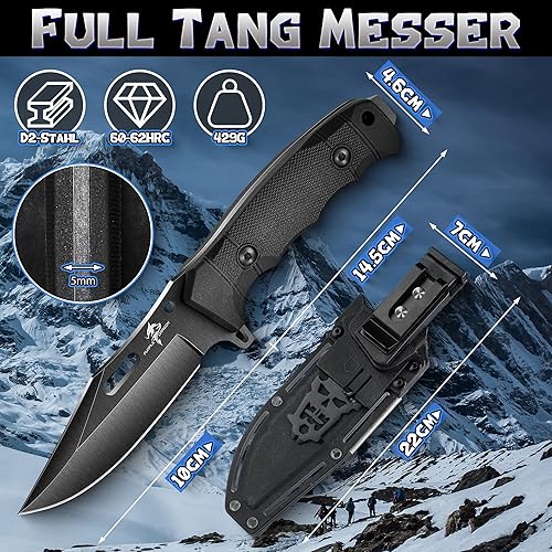 Purple Dragon Grünes Outdoor Messer mit Kydex Scheide, Full Tang Outdoor Messer Feststehend aus einem Stück D2 Stahl, Survival Messer für Bushcraft Camping Geschenke für Männer - Cheap-Us