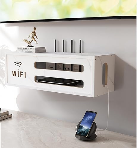 PUIOTEAI Router Schrank, WiFi Box, Aufbewahrungsbox für Verstecken Router und Kabel, Router Regal, TV Kabel Organizer Wand Montiertes Router Kasten(Brown) - Cheap-Us