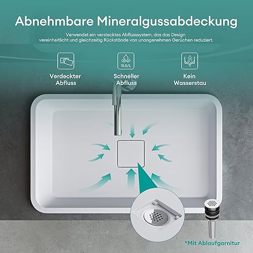 Mai & Mai Waschbecken mineralguss Einbauwaschbecken ca. 53x33x10,5 cm (BxTxH) in Anthrazit matt mit Ablaufabdeckung Col104 - Cheap-Us