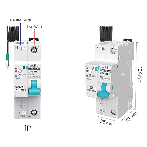 WLAN Smart Leitungsschutzschalter, Überspannung Unterspannung Überlast Hochleistung Schutz Circuit Breaker MCB Schutzschalter, Zeitschalter Fernbedienung Smart Timer, Mit Metering von TUYA/Smart Life - Cheap-Us
