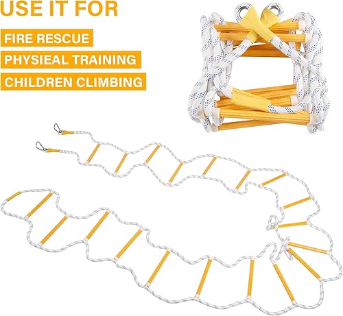 EMEKIAN Schwer Entflammbare Sicherheits Strickleiter Mit 2 Karabiner, Feuerfest Sicherheitsleiter, Balkon Rettungsleiter, Wiederverwendbar Feuerleitern, Kompakt Und Tragbar, 2M (6,6 Fuß) - Cheap-Us
