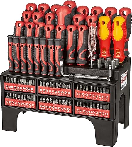 WALTER XXL Schraubendreher und Bit Set 100-tlg. effizient und handlich, Kreuzschlitz, Schlitz, Torx und Sechskant | inkl. Phasenprüfer & VDE Schraubendreher | stabile und kompakte Aufbewahrung - Cheap-Us