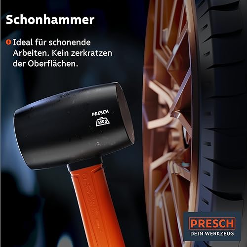 Presch Gummihammer Schwarz/Weiß 450g - Hartgummihammer mit Fiberglasstiel | ⌀=55mm - Allround-Gummihammer mit zwei Seiten für Indoor und Outdoor - Langlebiger Schonhammer - Cheap-Us
