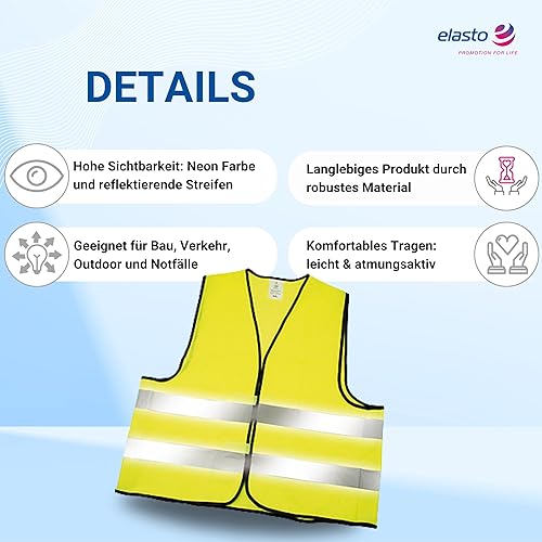 elasto Warnwesten 5er-Set im Etui nach EN ISO 20471 Zertifiziert Warnweste Gelb Einheitsgröße XXL mit Reflektorstreifen - Cheap-Us