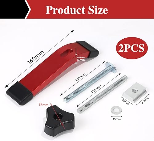 SWAWIS 2 Stück Niederhalter T-Track, T Nut Schiene Splint, Aluminiumlegierung T-Track Halteklammer Set, Schienenklemm Schnellspannklemmen für Werkzeug zur Holzbearbeitung - Cheap-Us