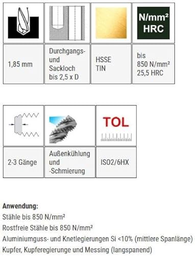 BAER HSSE-TIN Maschinengewindeformer M 6 x 1,0 - DIN 371 mit Schmiernut - Gewindeformer - TIN Former - Gewindeformen - Cheap-Us
