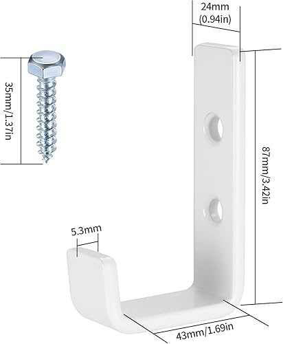 4 Stk Wandhaken Garagenhaken, Schwerlasthaken Garage Haken, Wandhalterung Wandhaken zum Schrauben, J Haken Universalhaken zum Aufhängen, Gerätehaken Leiterhaken für Garage Gartenschlauch, weiß - Cheap-Us