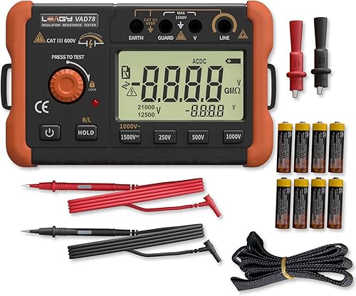 LEAGY VAD78 Digitales Isolationswiderstandsmessgerät - Präzisions-Megohmmeter für Gleich-/Wechselspannungsprüfung (20-1500V, 20-750V) und Widerstandsmessung (0-5000 Megohm) - Cheap-Us