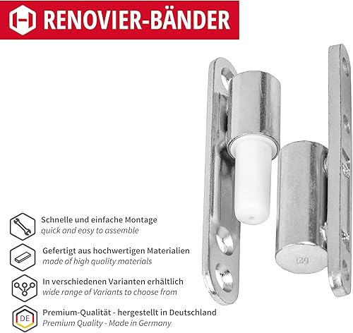 Gedotec 2x Türschaniere Holztür Innen | Aufschraubbänder Renovier-Bänder Gleitlagertechnik [Wartungsfrei] | Türbänder für Holz-Türstöcke 2-teilig Stahl verzinkt | Aufschraub-Scharnier Ø 15 mm - Cheap-Us