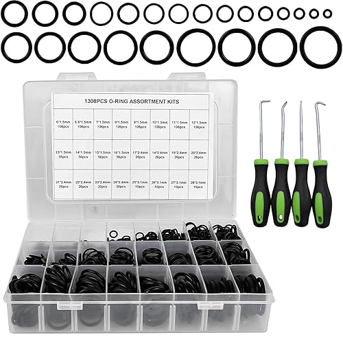 1308 Stück O Ring Sortiment Set: 24 Größen Dichtungsringe Set O-Ringe Dichtungen mit 4 Pick und Hook Kit Nitrilkautschuk Gummi O Ring für Reparatur Schläuchen, Wasserhähnen, Automobilen - Cheap-Us