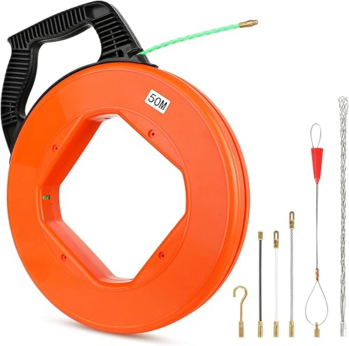 Kabeleinziehhilfe 4,5mm 50m - Einziehspirale 50m Einziehfeder Polyester Zugdraht Fish Tape Einziehhilfe für Kabel Mit 6 Führungsfedern KunststoffgehäUse Ergonomischer Griff - Cheap-Us