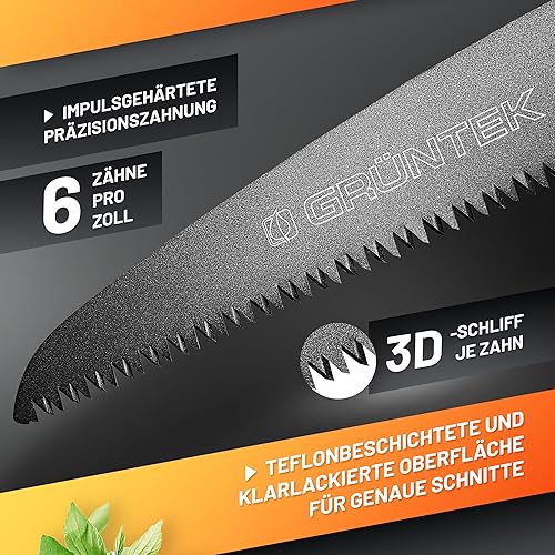 GRÜNTEK ORCA Gartensäge 300mm - Gebogene Astsäge mit 65Mn-Kohlenstoffstahl, 7 Zähnen/Zoll, Ergonomischem 2-Komponenten-Griff und ABS-Holster mit Gürtel-Schlaufe - Cheap-Us