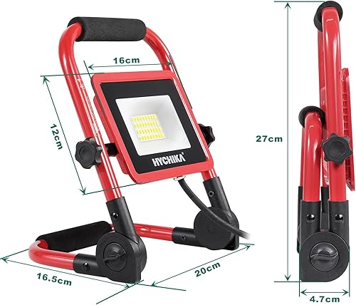 HYCHIKA LED Baustrahler 30W, Baustellen Strahler 3500 LM 6500K kaltweiß, IP65 Wasserdicht, Tragbare Arbeitsleuchte, Arbeitsbeleuchtung mit 2m Netzkabel und Stecker - Cheap-Us