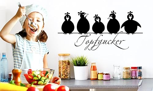 Grandora Wandtattoo Topfgucker 5 Vögel I schwarz 58 x 27 cm I Küche Spruch Zitat Aufkleber selbstklebend Wandaufkleber Wandsticker W862 - Cheap-Us