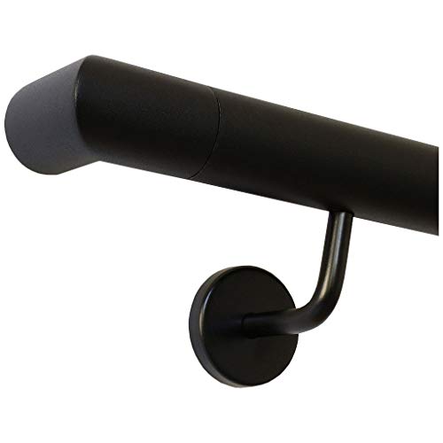 TIBU Handlauf Schwarz pulverbeschichtet V2A Edelstahl Geländer innen außen wetterfest beständig 160 cm mit 2 Halter und gerade Kappe - Cheap-Us