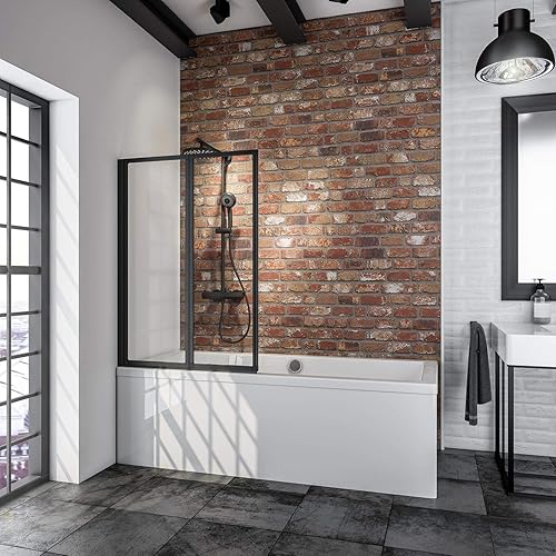 Schulte Duschwand Smart inkl, Klebe-Montage, 87 x 121 cm, 2-teilig faltbar, 3 mm Sicherheitsglas (ESG) Klar hell, Schwarz, Duschabtrennung für Wanne, Montage ohne Bohren in die Fliese - Cheap-Us