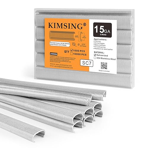 Kimsing SC7 15 Gauge 3/4 Zoll Crown C Ring Klammern C-Ringe Hog Rings Draht Zaunklammern Verschluss für C Ring Pistole, Hog Ring Werkzeug, C Ring Zange, 1000 Stück/Pack - Cheap-Us