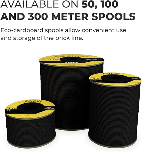 EdcX Maurerschnur ⌀1,7 mm | 50m, 100m und 300m | Nylon | Ziegellinie, Bauschnur, Gartenarbeit, Mason's Schnur | Reißfestes, wetterfestes Netzkabel mit geringer Dehnung (Black, 50 m) - Cheap-Us