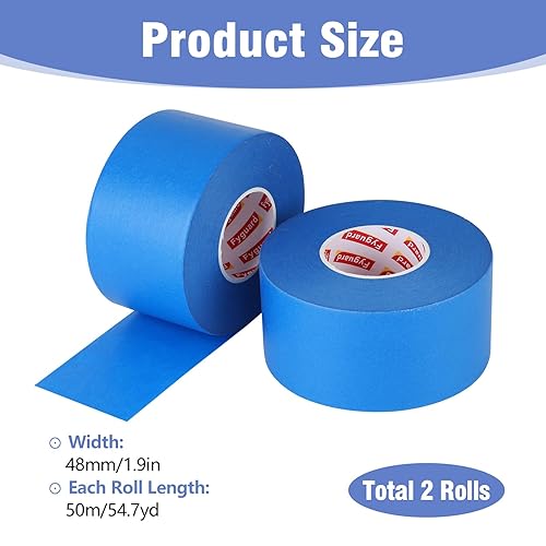Fyguard 2 Rolle Malerkrepp, 48mm x 50m Kreppband Blau Papierklebeband Malerband Hitzebeständig UV-Beständig für Malerarbeiten Renovierungen Farbtrennung - Cheap-Us