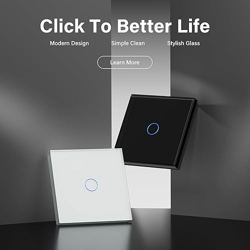 BSEED Touch Lichtschalter Glas Berührung Wandlichtschalter Standard 110V - 240V Gehärtete Kristallplatte mit LED Hintergrundbeleuchtung 1 Fach 1 Weg Weiß - Cheap-Us