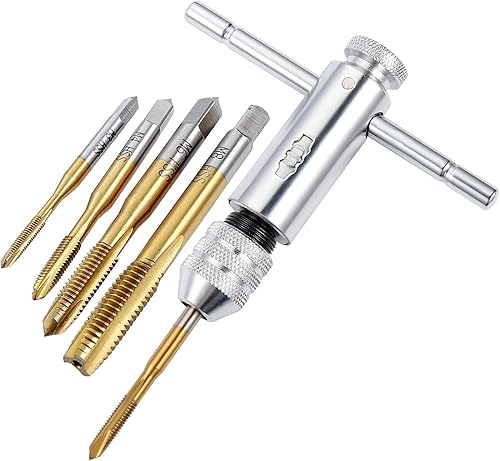Gueenky Gewindeschneider Set Verstellbarer, Gewindeschneider M3 M4 M5 M6 M8, T Griff Windeisen Ratsche, Gewindeschneider Handgewindebohrer, HSS Gewindebohrer Set mit Werkzeughalter mit Ratsche - Cheap-Us