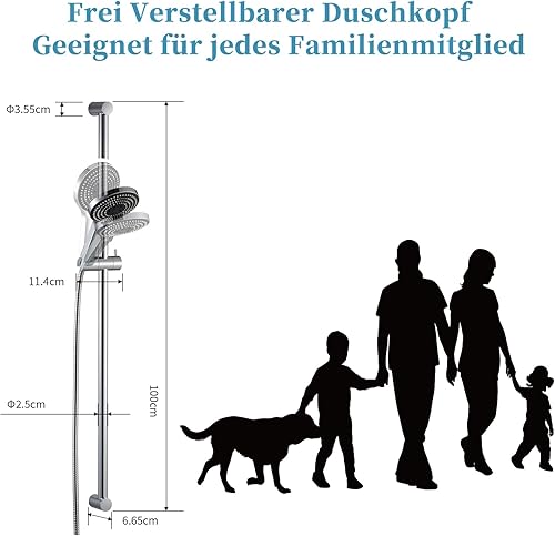 OFFO Duschstange mit Brause 70cm,Duschkopf mit Schlauch und Halterung,Duschkopf mit 6 Strahlarte, und 1,6 m Schlauch, Verstellbarem 680mm Brausestangenset, Chrom - Cheap-Us