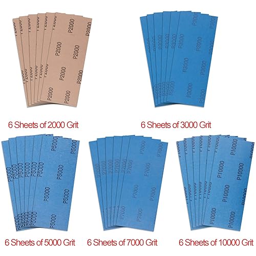 SIQUK Schleifpapier Set, 30 Stück Schleifpapier Nass und Trocken Sandpapier 2000, 3000, 5000, 7000 10000 Körnung Schleifpapier Sortiment für Holzmöbel Metall Glas, 23 x 9 cm - Cheap-Us