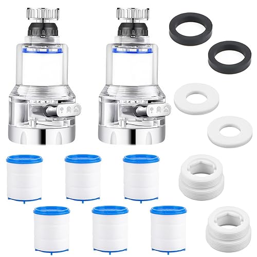 Wasserfilter Wasserhahn Filter 2 Stück Wasserfilter Wiederverwendbare mit extra 6 PP Baumwollfilterelement, 360° Drehbar Tap Water Filter mit 3 Einstellbare Wasserabgabemodi für Küche und Bad - Cheap-Us