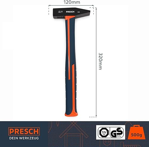 Presch Schlosserhammer 300g Fiberglasstiel - Hammer in Schwarz nach DIN mit Kunststoffstiel - Profi Werkzeug Hammer 300g - Cheap-Us