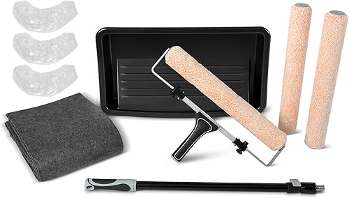 ROLLINGDOG 45,7cm Große Farbroller-Set - 10-teiliges Malerrollen-Set, Professionelles Streichwerkzeug mit Einweg-Farbwanne, verstellbarer Walze & Spritzschutzplane, schnelle Renovierung - Cheap-Us