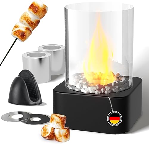 Bioethanol Tischkamin mit 2 Brennkammern für 4h Brenndauer,tischfeuer Indoor,Ethanol Kamin,Einstellbare Flamme,verdicktes Glas,für Wohnzimmer Balkon Deko,Erstellen Romantische Ambiente - Cheap-Us