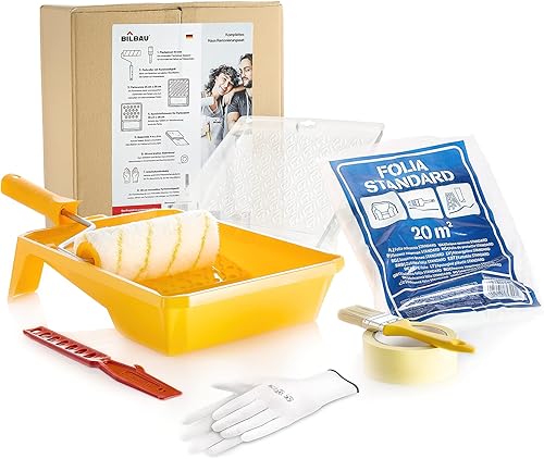 Bilbau Malerei-Set für Haus, Tablett und Planen-Einsatz, Papier-Band, 4131 x Handschuhe aus Polyester, nahtlos, EU-Standard, Rührer, flacher Pinsel, komplettes Set für Innenmaler - Cheap-Us