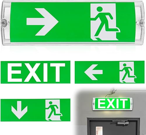 LED Notbeleuchtung, Dauerlicht LED Notleuchte, LED Fluchtwegleuchte, Notausgangsschild inkl mit Notstromakku 3h, 4 Notausgangspiktogramm, 100 Lampenperle Wasserdicht Notleuchte für Wandmontage - Cheap-Us
